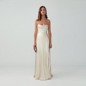 Fame & Partners petite Strappy Draped Wedding Gown